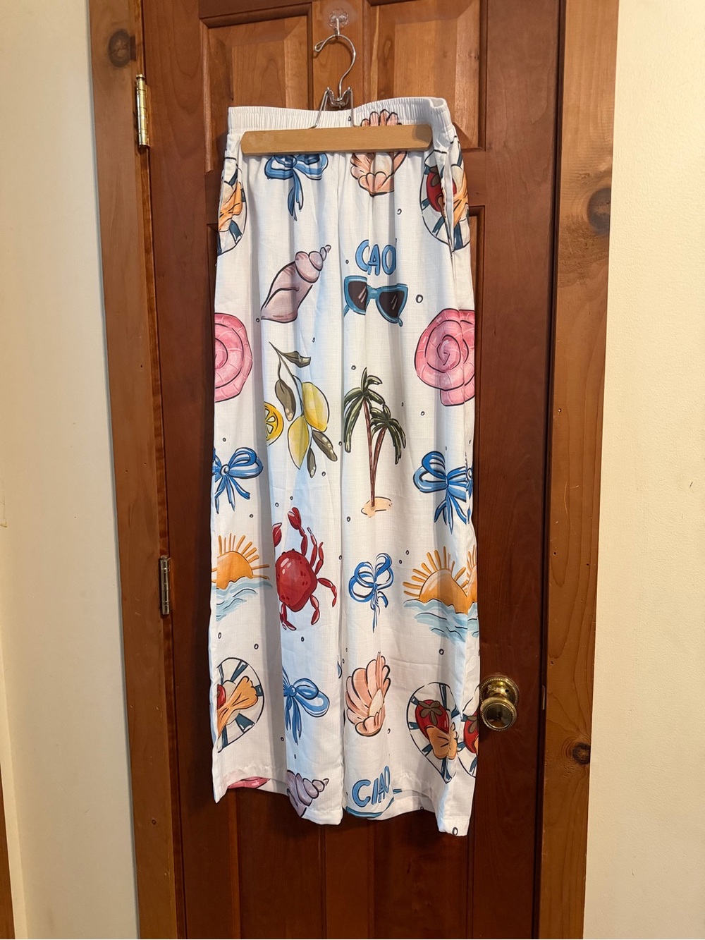 Nice To Meet You Women’s White Tropical Print Wide Leg Pants